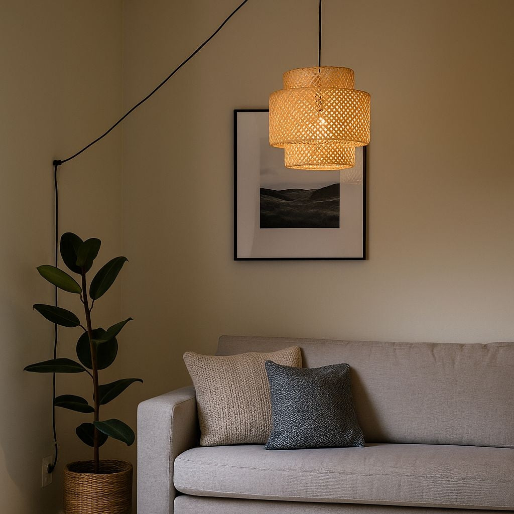 Lámpara colgante de mimbre "JENSEN" - Ø40cm - Con interruptor y enchufe - E27