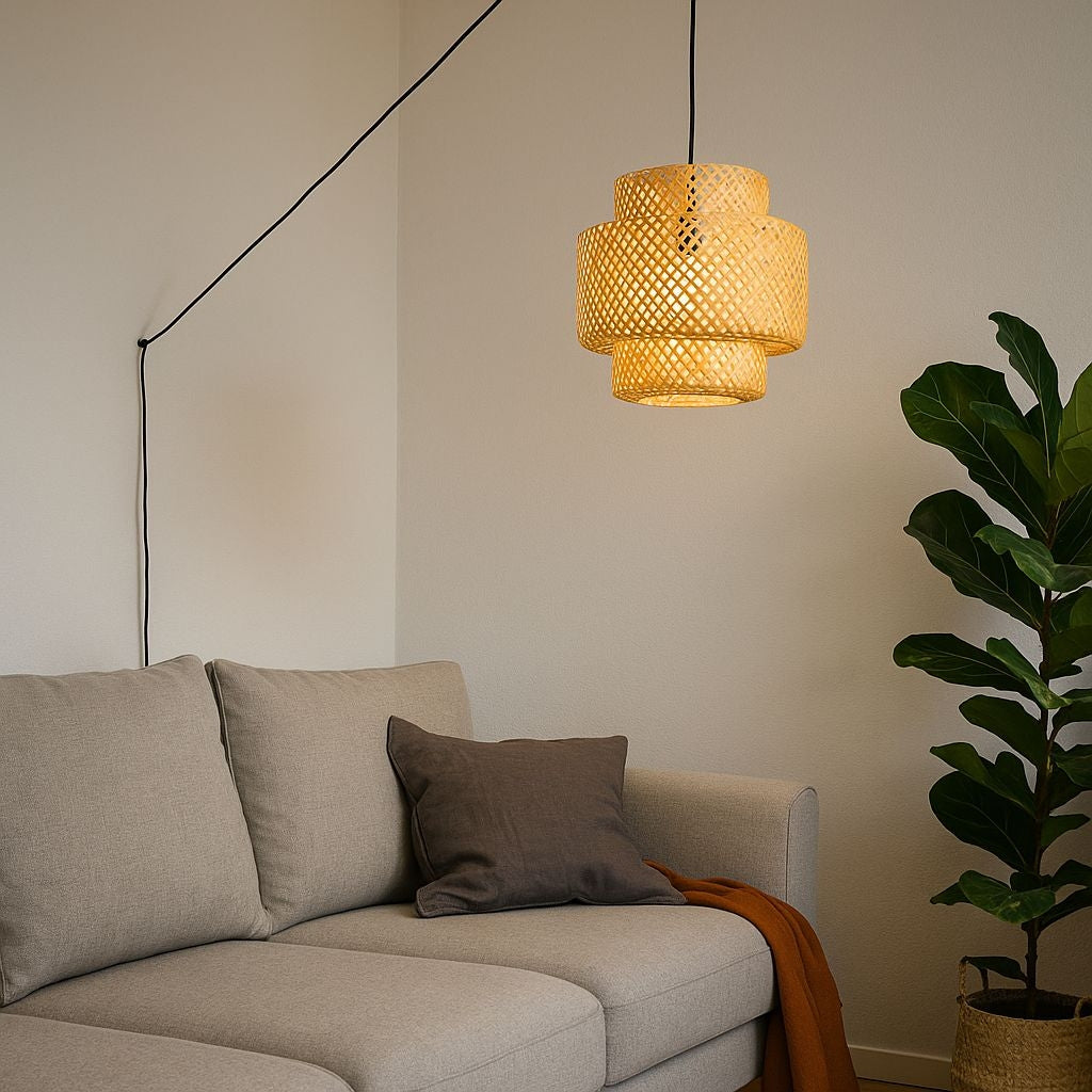 Lámpara colgante de mimbre "JENSEN" - Ø40cm - Con interruptor y enchufe - E27