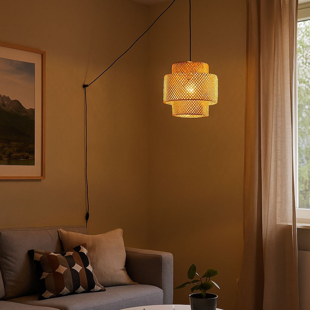 Lámpara colgante de mimbre "JENSEN" - Ø40cm - Con interruptor y enchufe - E27