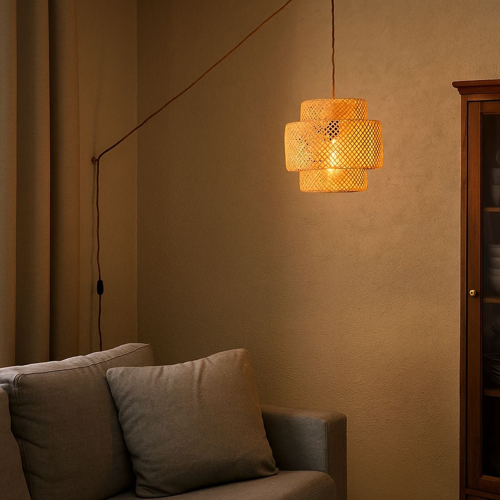 Lámpara colgante de mimbre "JENSEN" - Ø40cm - Con interruptor y enchufe - E27