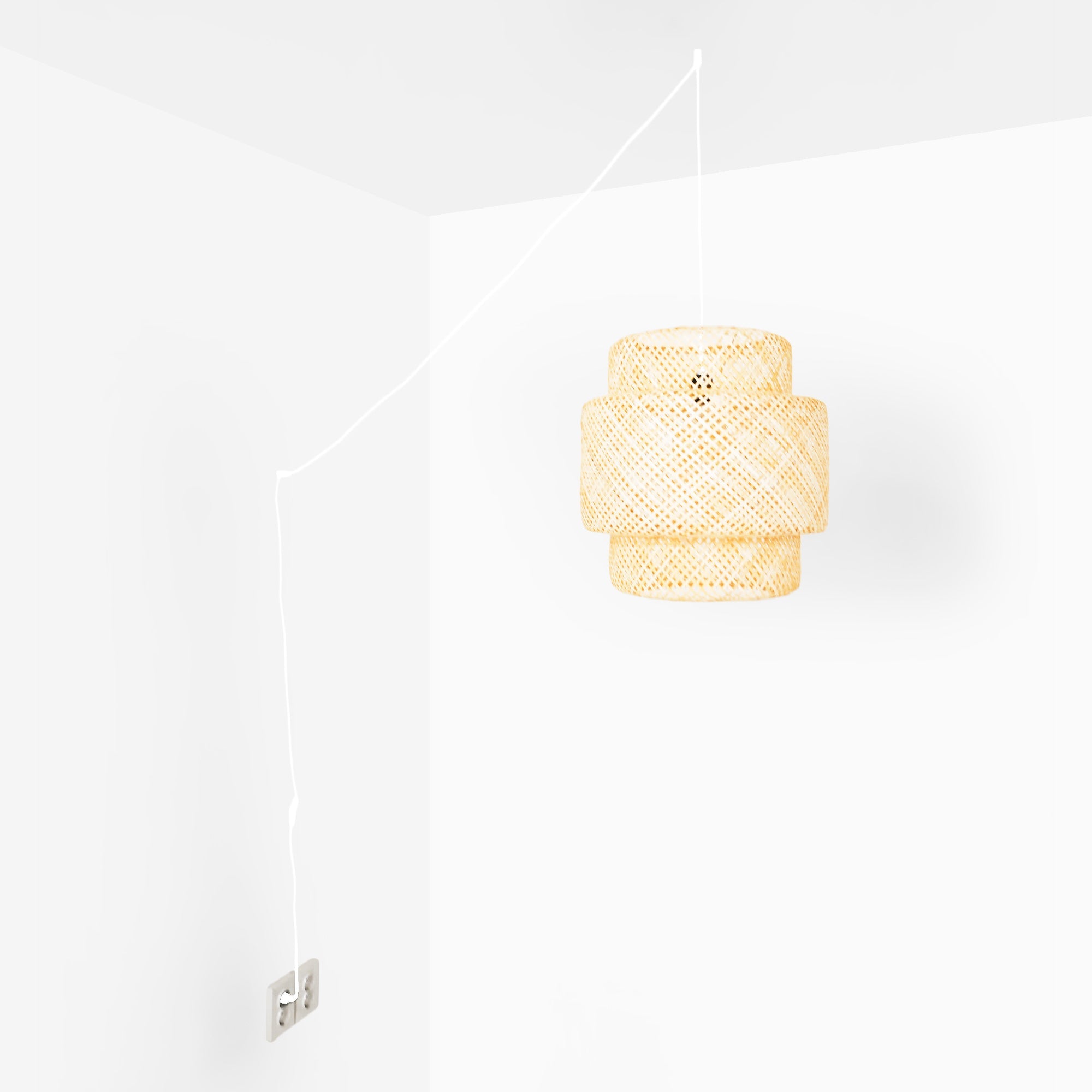 Lámpara colgante de mimbre "JENSEN" - Ø50cm - Con interruptor y enchufe - E27