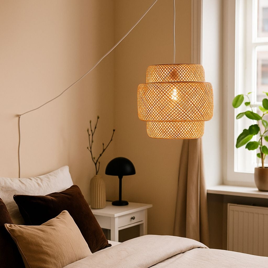 Lámpara colgante de mimbre "JENSEN" - Ø50cm - Con interruptor y enchufe - E27