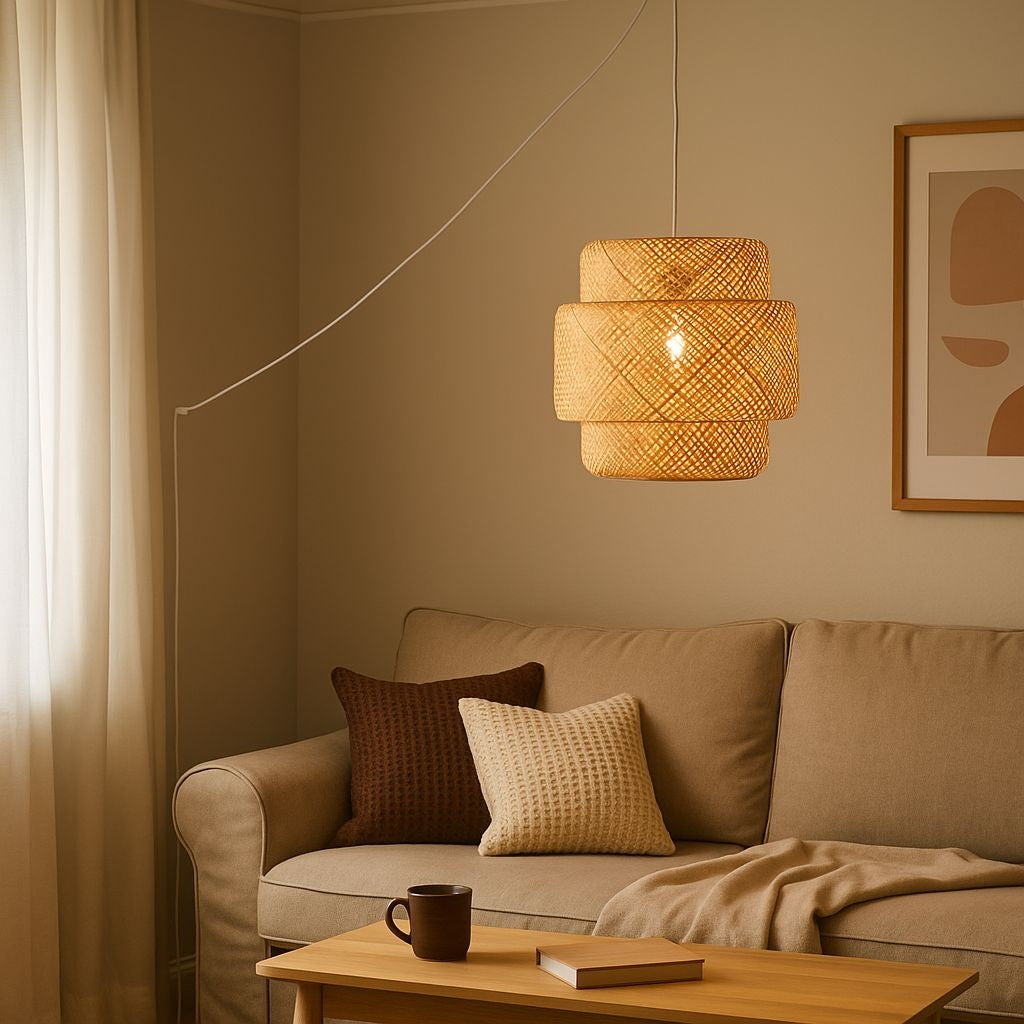 Lámpara colgante de mimbre "JENSEN" - Ø50cm - Con interruptor y enchufe - E27