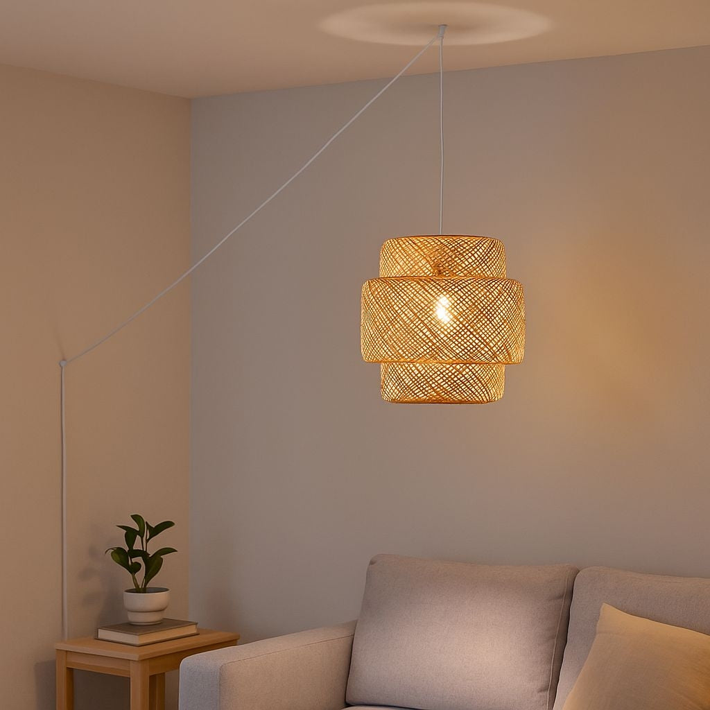 Lámpara colgante de mimbre "JENSEN" - Ø50cm - Con interruptor y enchufe - E27