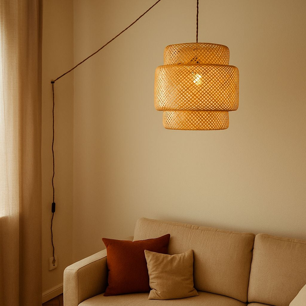 Lámpara colgante de mimbre "JENSEN" - Ø50cm - Con interruptor y enchufe - E27