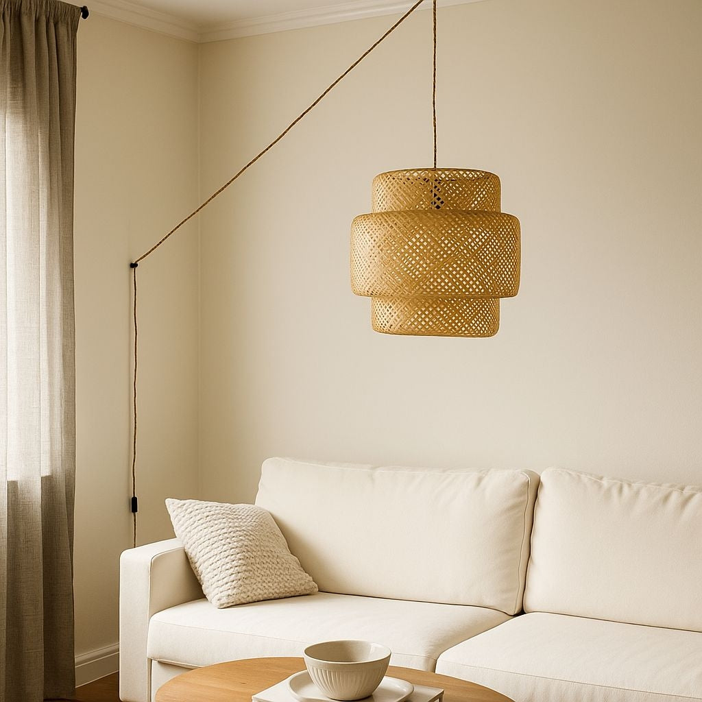 Lámpara colgante de mimbre "JENSEN" - Ø50cm - Con interruptor y enchufe - E27