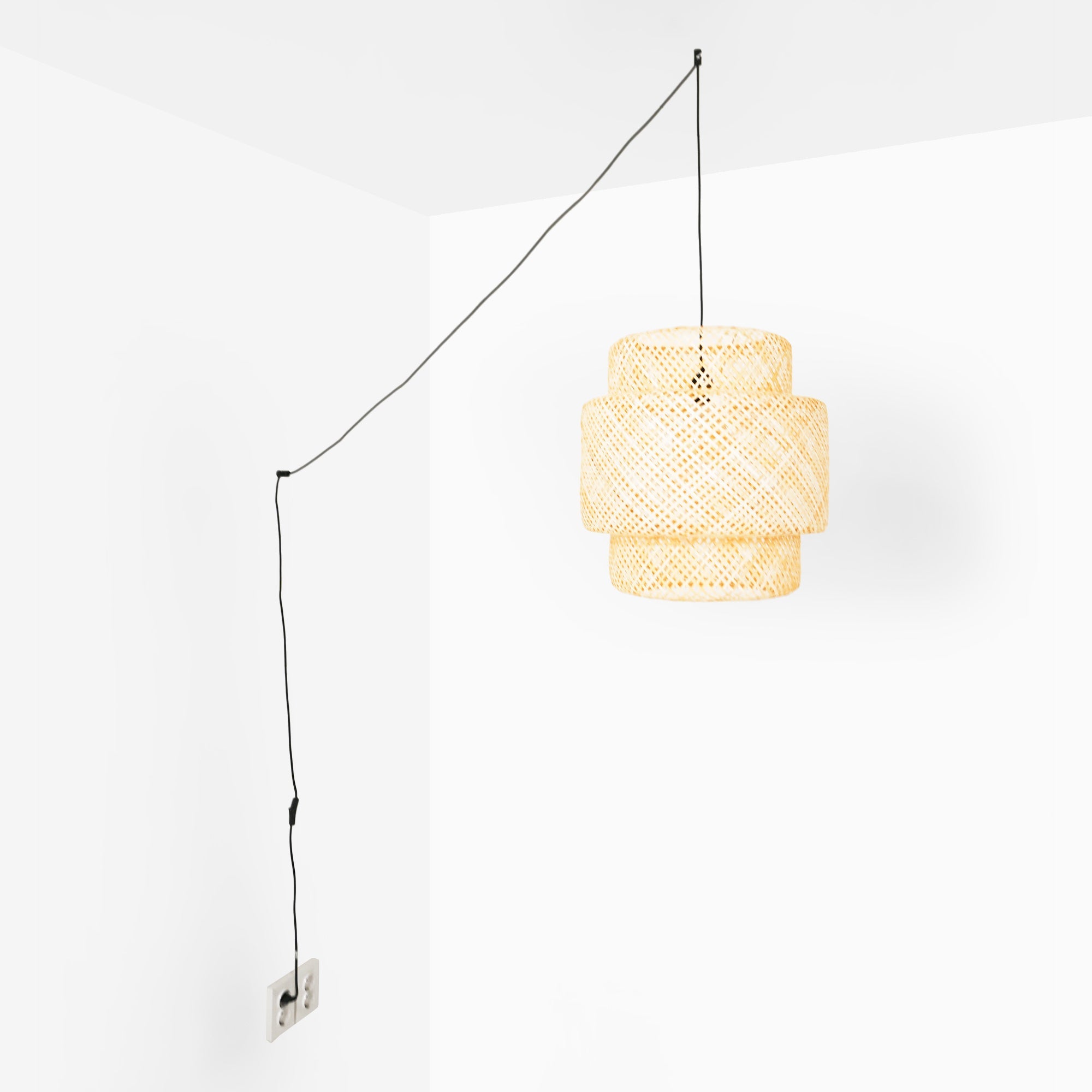 Lámpara colgante de mimbre "JENSEN" - Ø50cm - Con interruptor y enchufe - E27