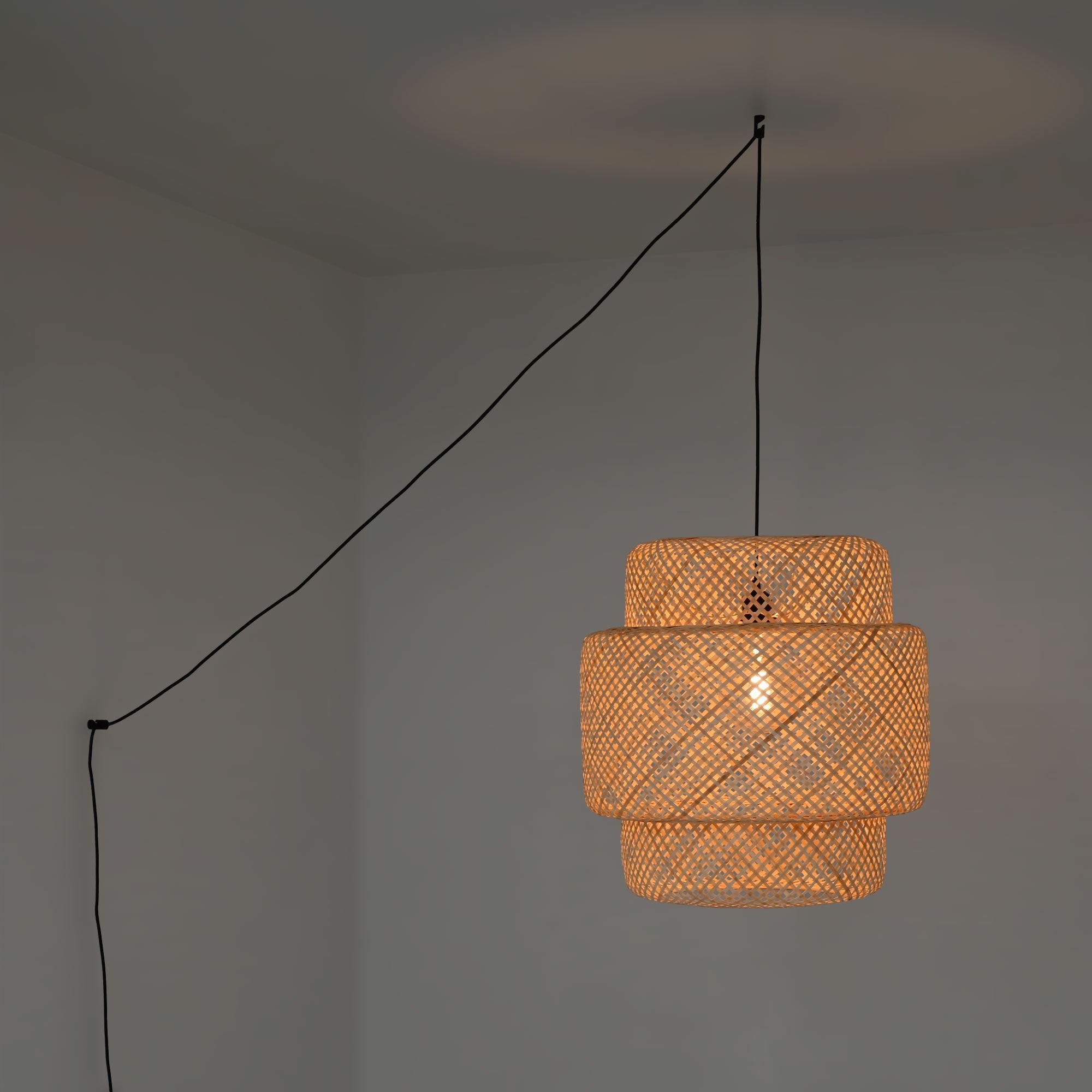 Lámpara colgante de mimbre "JENSEN" - Ø50cm - Con interruptor y enchufe - E27