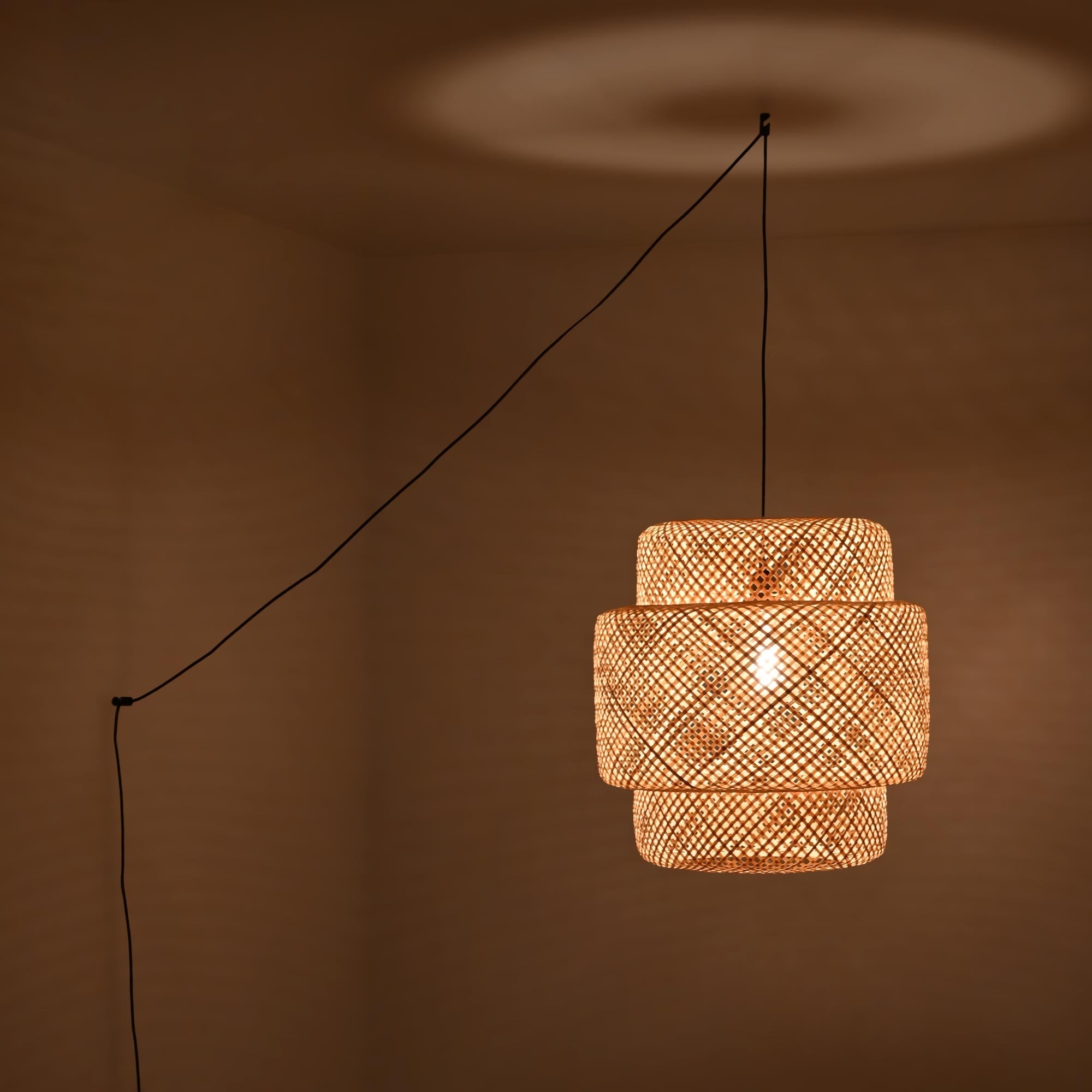 Lámpara colgante de mimbre "JENSEN" - Ø50cm - Con interruptor y enchufe - E27