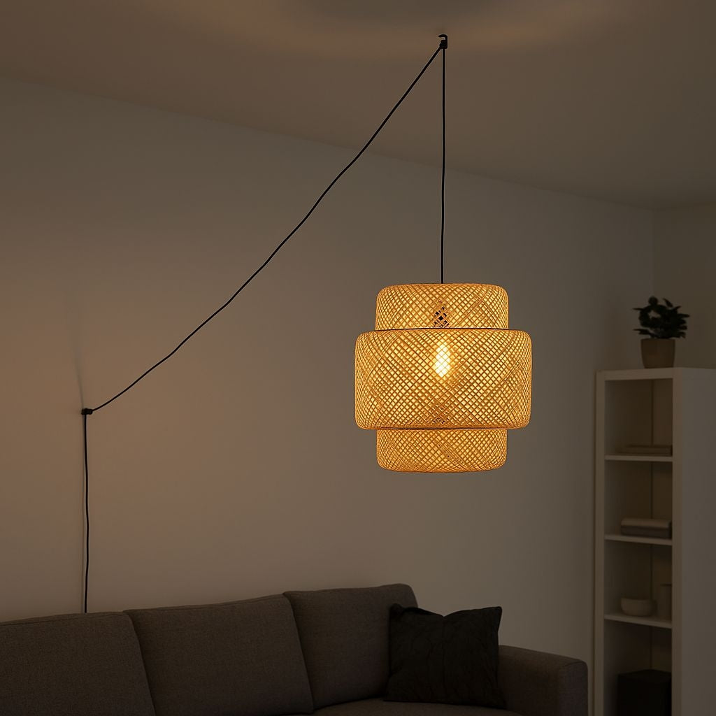 Lámpara colgante de mimbre "JENSEN" - Ø50cm - Con interruptor y enchufe - E27