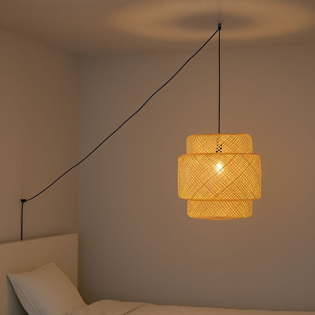 Lámpara colgante de mimbre "JENSEN" - Ø50cm - Con interruptor y enchufe - E27