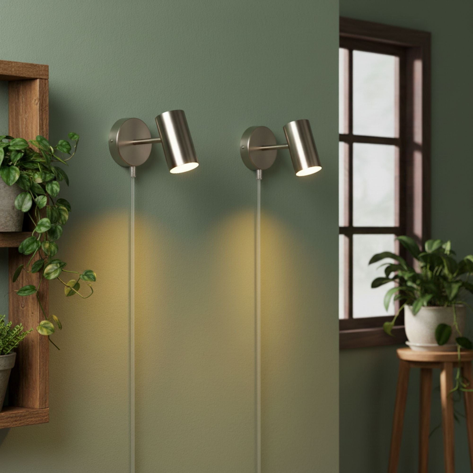 Aplique de pared interior orientable "Ben" con cable y enchufe - E27