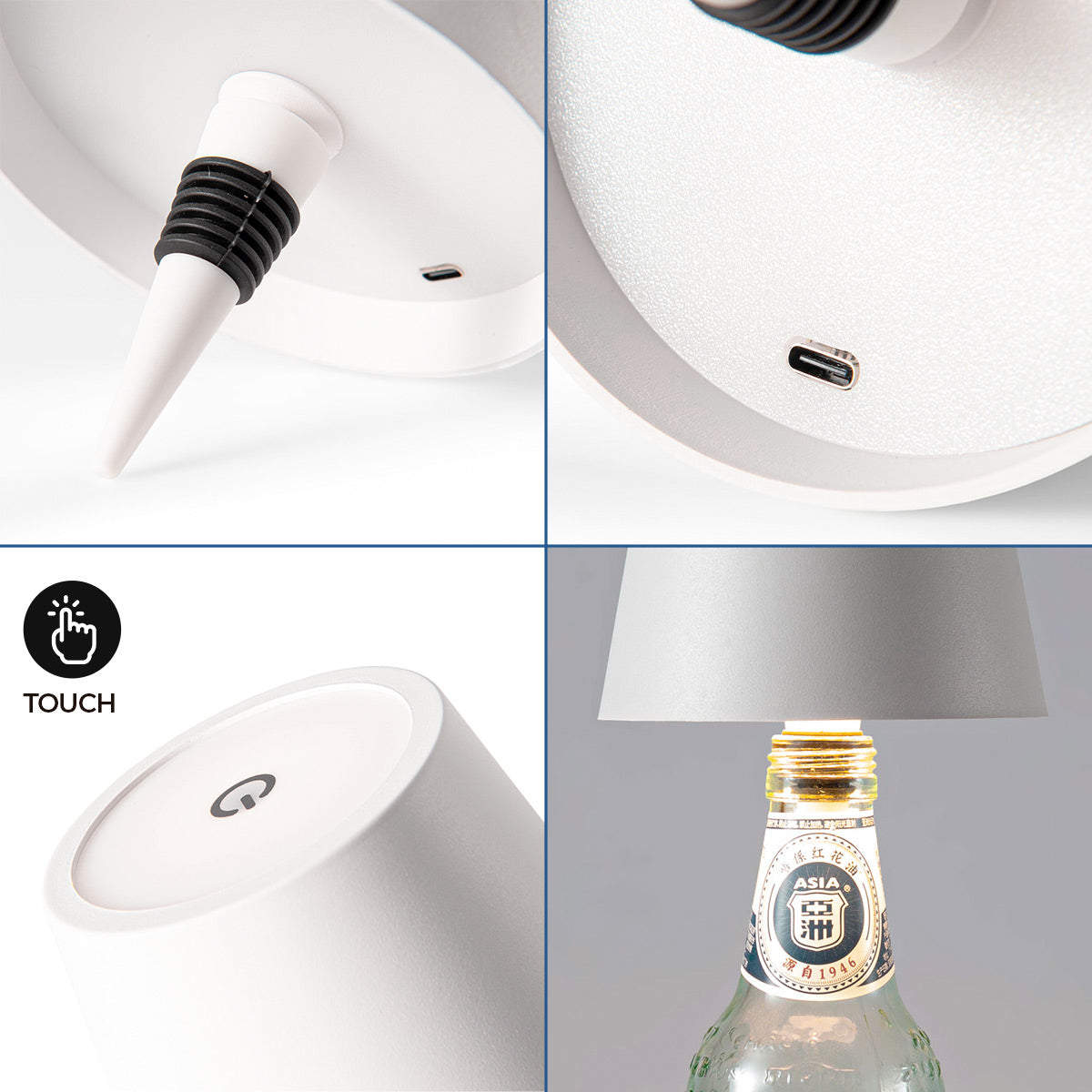 Lámpara para botellas LED CCT portátil - Táctil - Ø105 mm