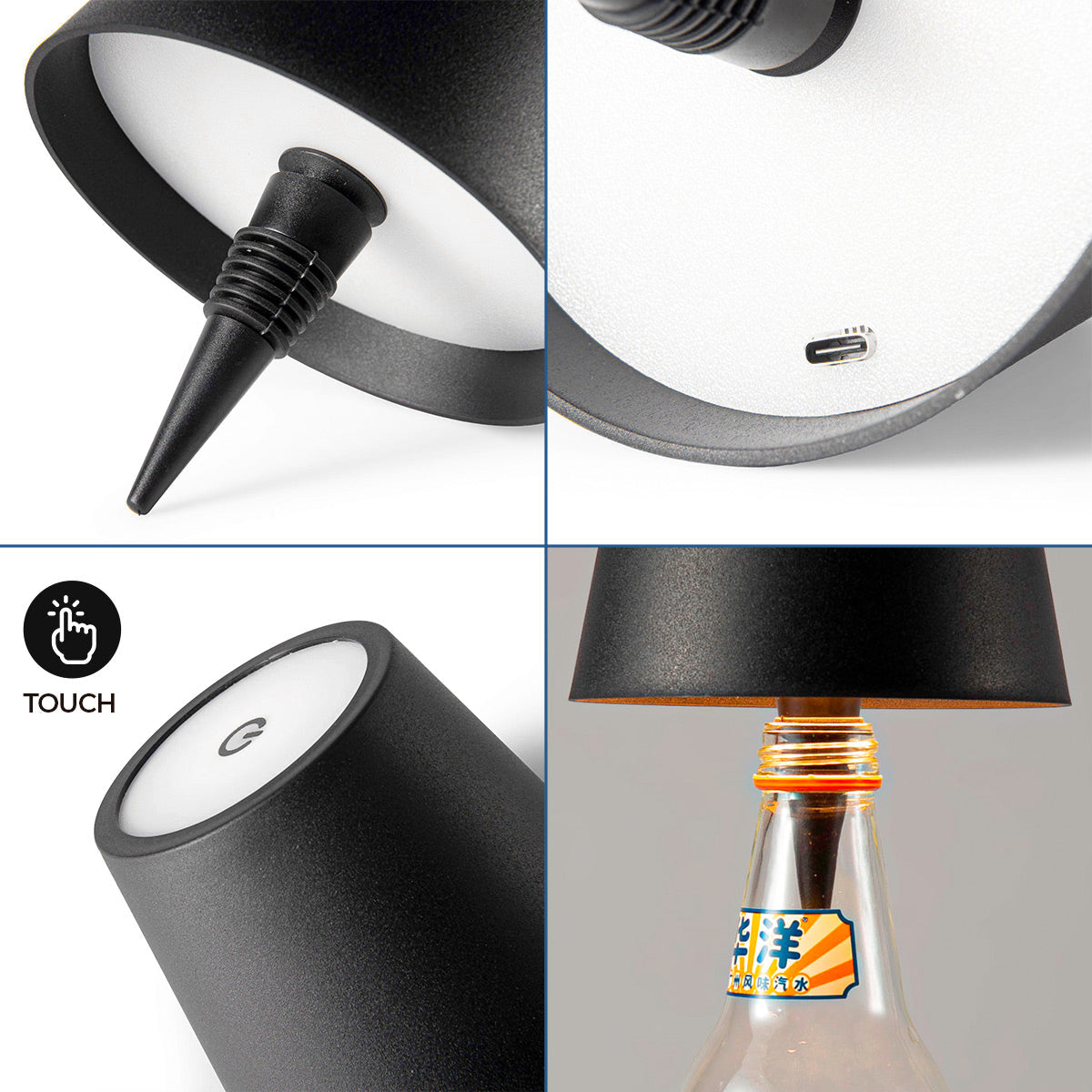 Lámpara para botellas LED CCT portátil - Táctil - Ø105 mm