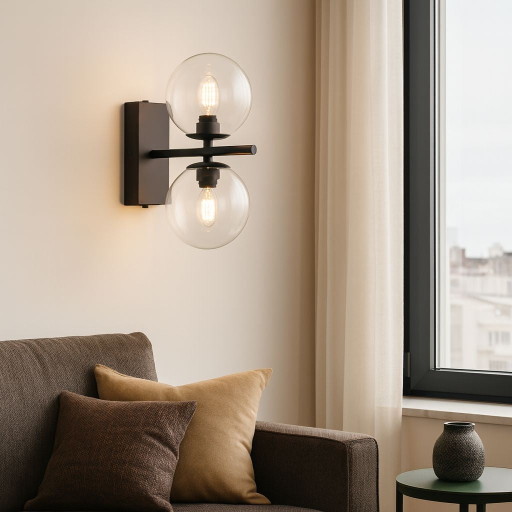 Aplique de pared con doble esfera de cristal "CANTHA" - 2 x G9