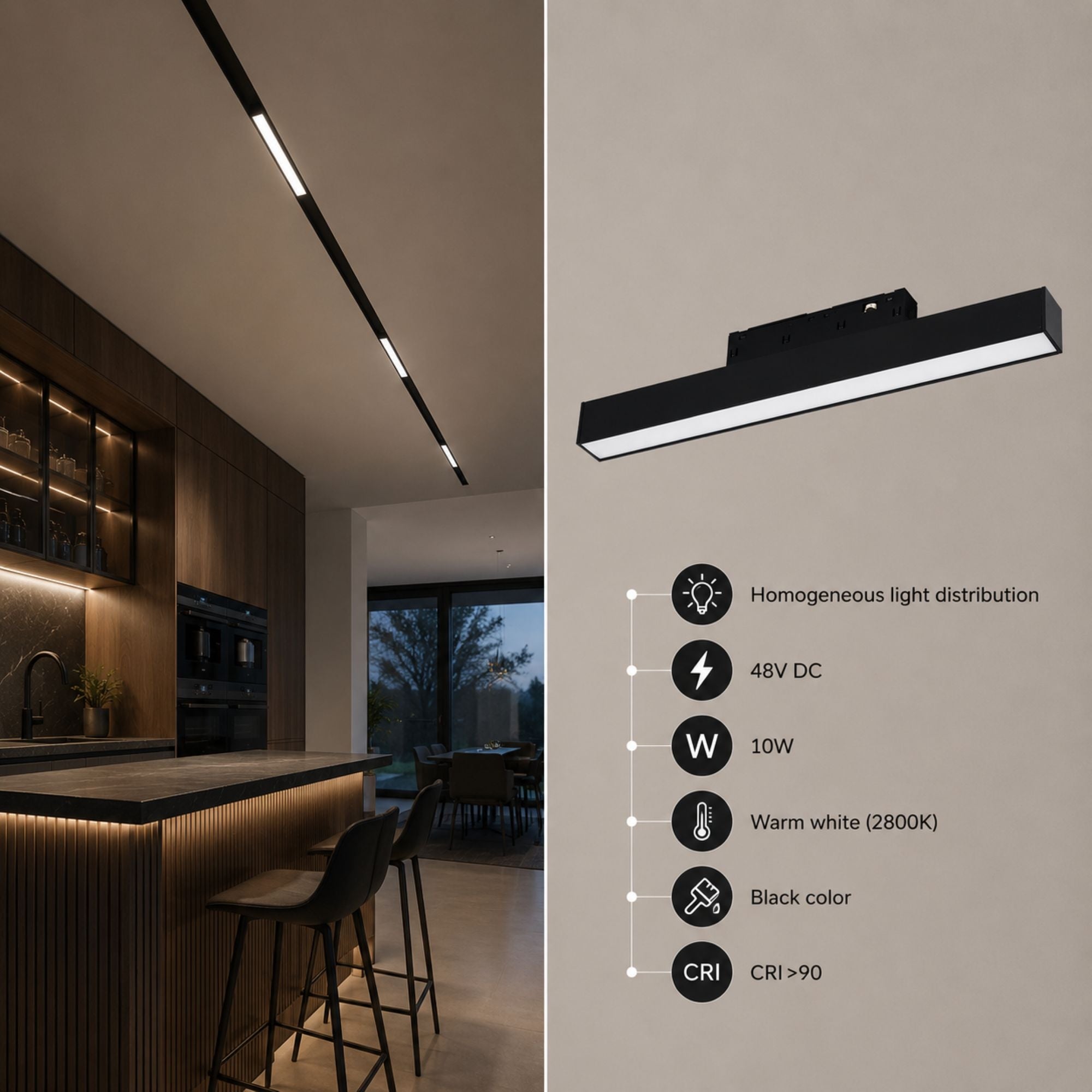 Luminaria lineal LED opal para carril magnético 48V - 10W