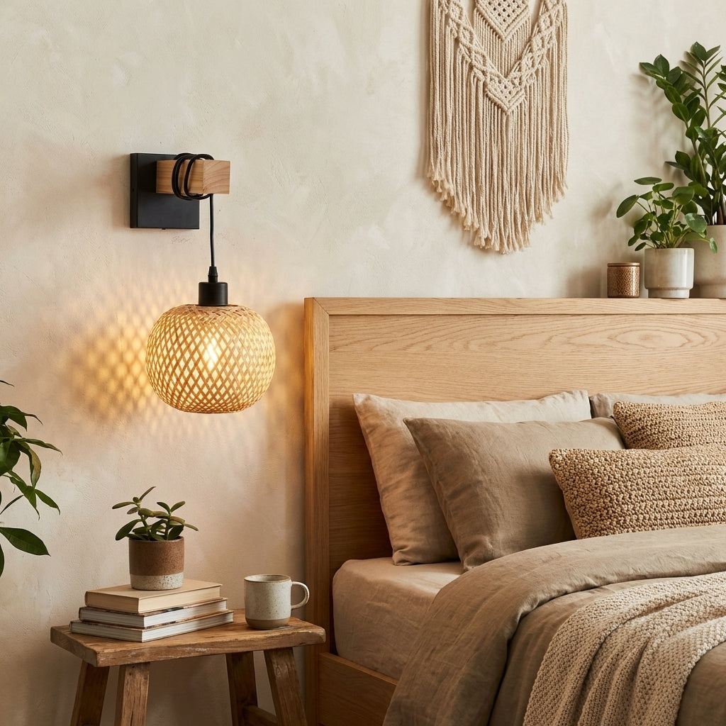 Aplique de pared madera y mimbre "Shelley" - E27