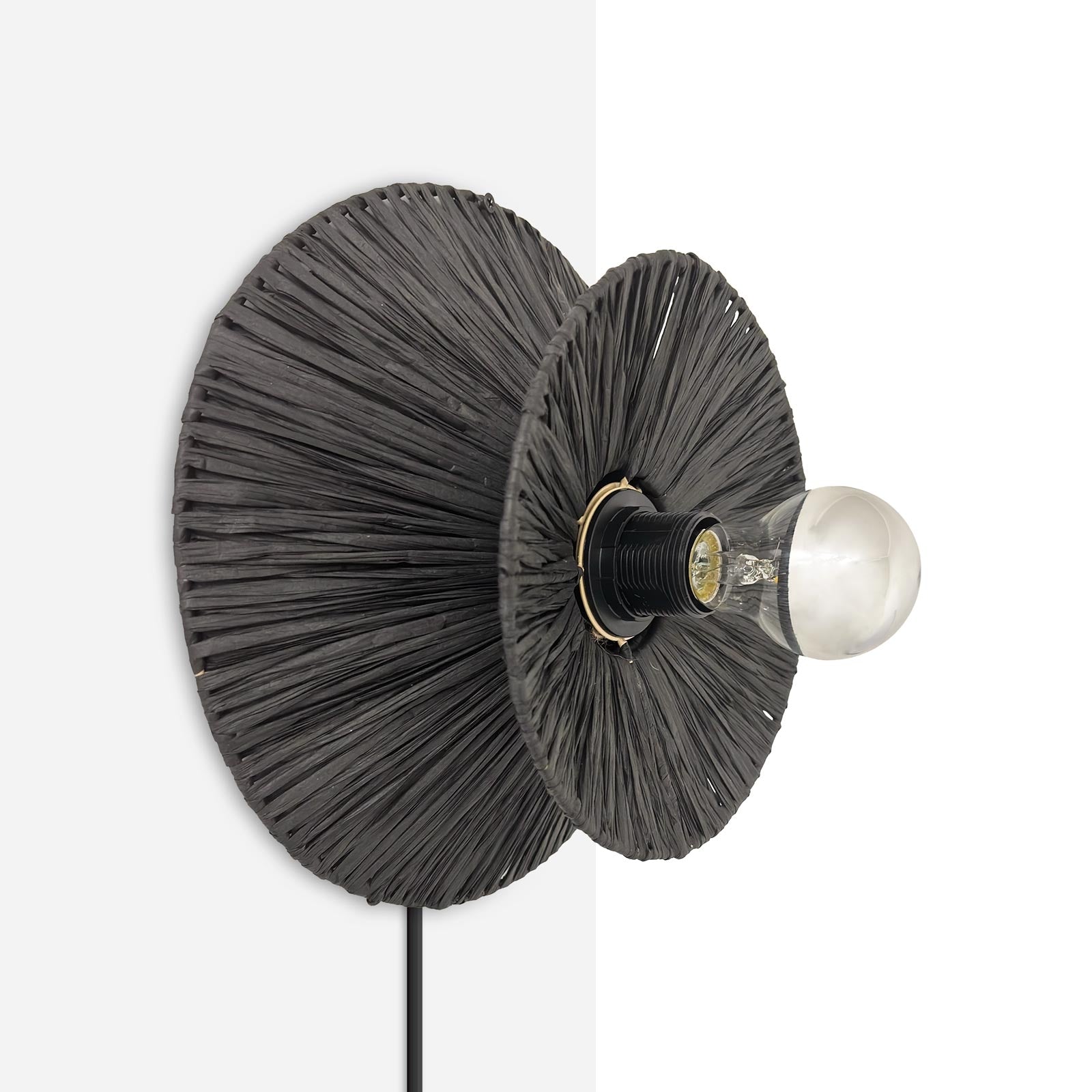 Aplique de pared de fibra natural Rafia "HALLIE" - E27 - Interruptor y enchufe