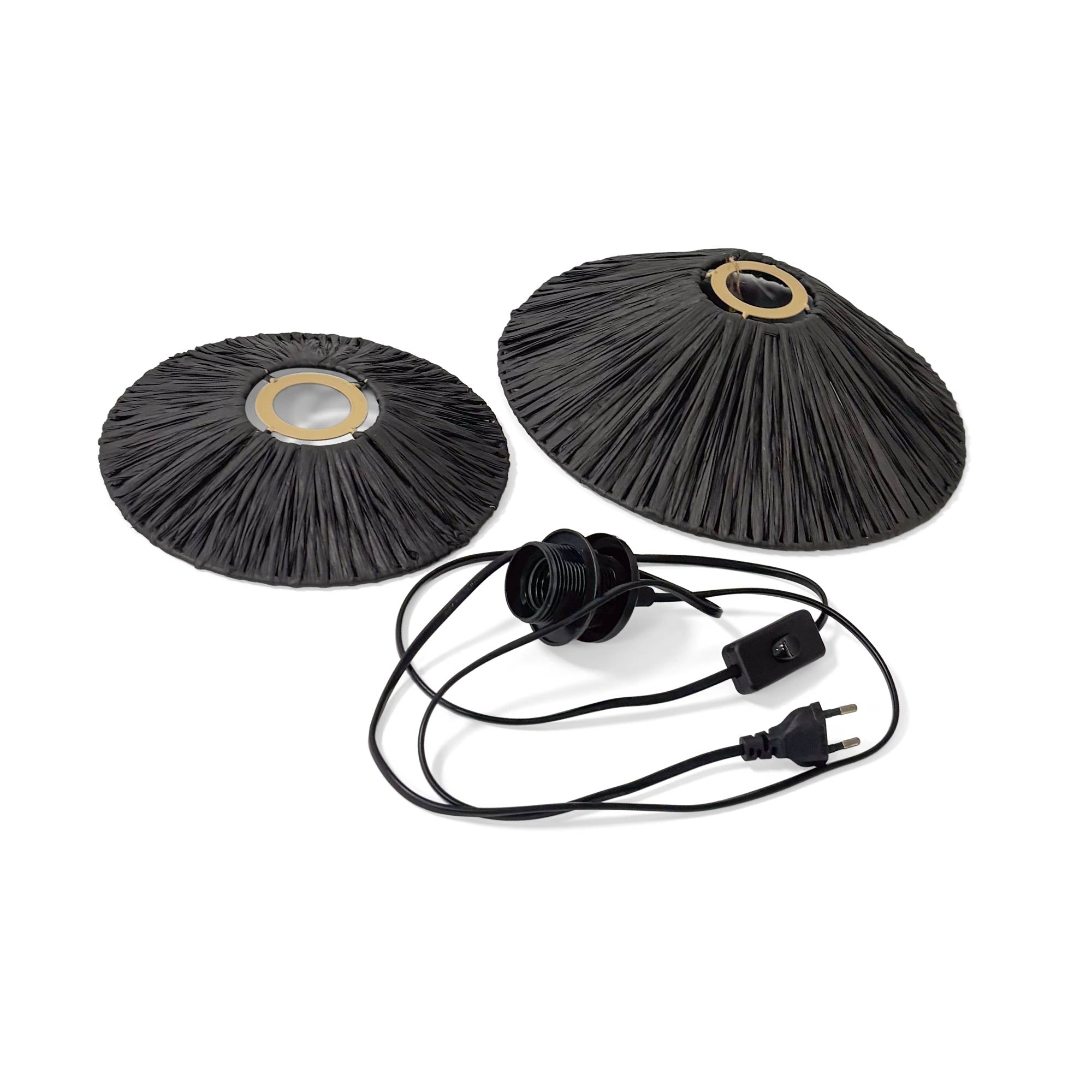 Aplique de pared de fibra natural Rafia "HALLIE" - E27 - Interruptor y enchufe