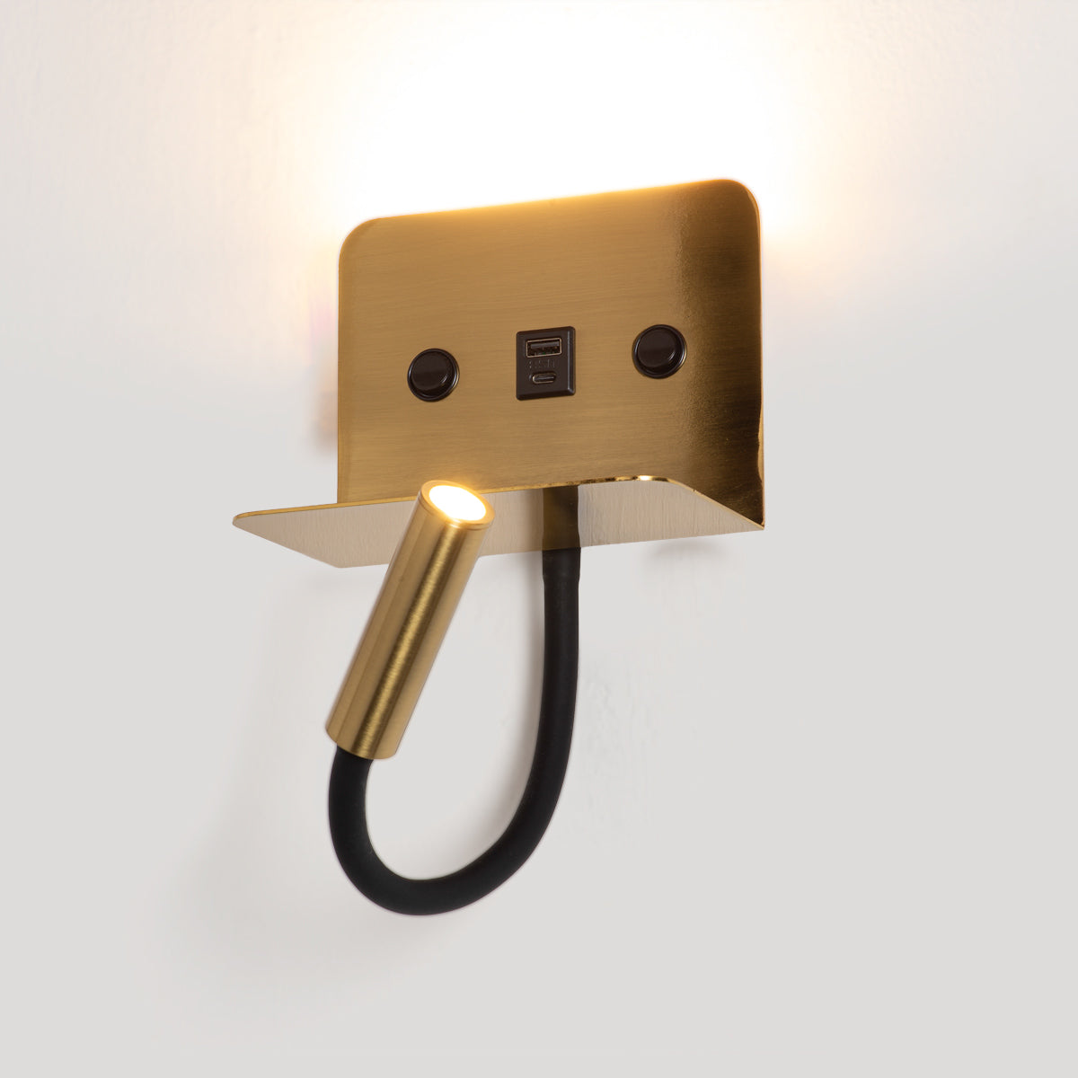 Aplique de pared para lectura "SLANGE 2" - 3W + 6W - Puerto USB + USB-C
