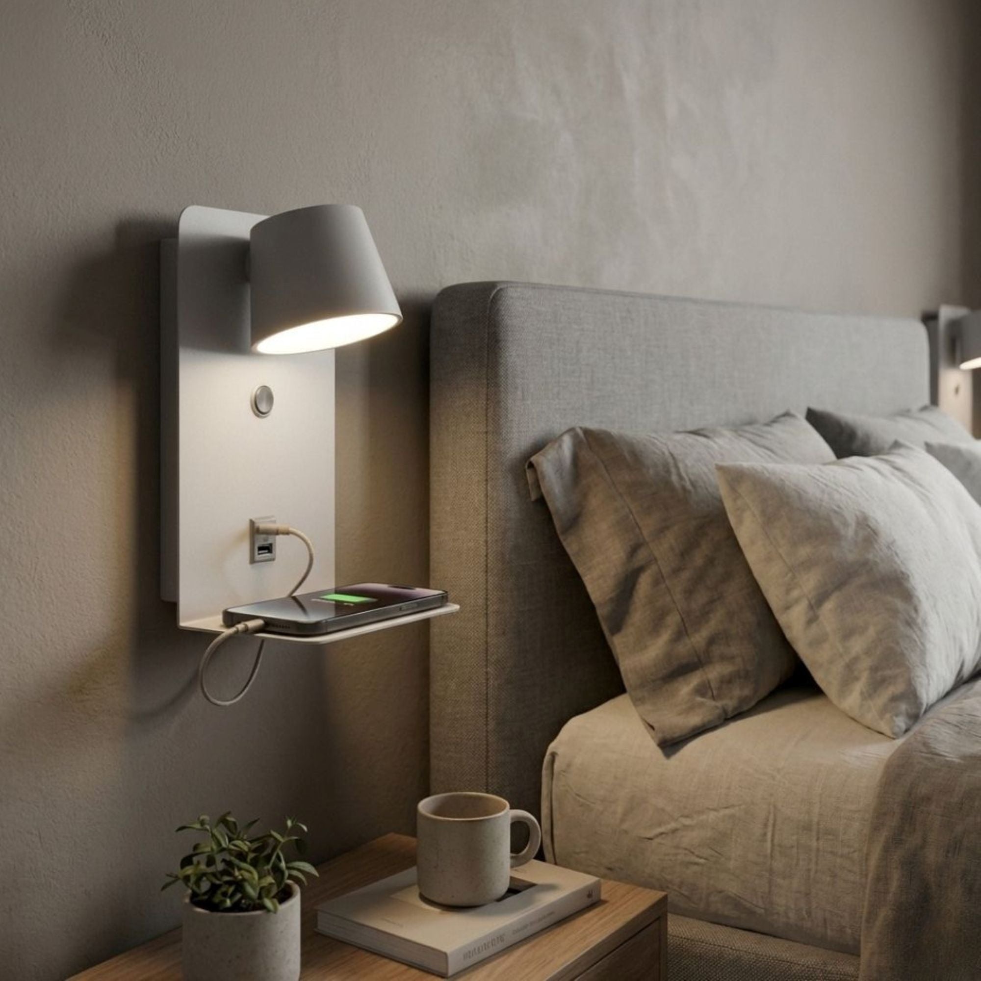 Aplique de pared para lectura "BASKOP" - Puerto USB + USB-C - 6W