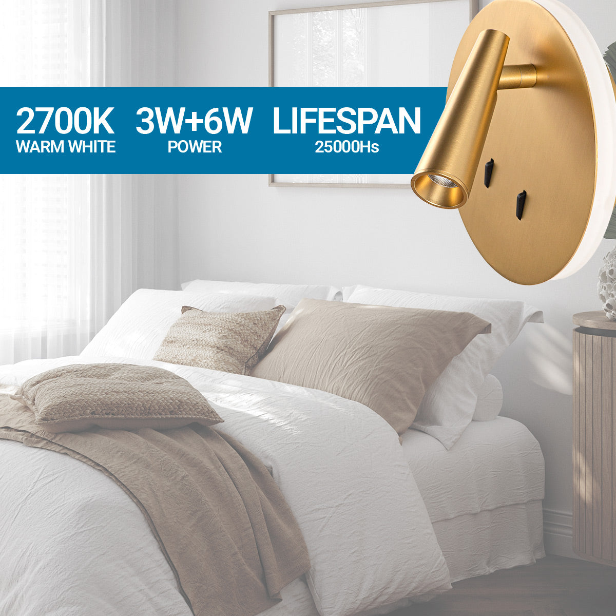 Aplique de pared "FELAM" - 3W + 6W - 2700K - CRI 85