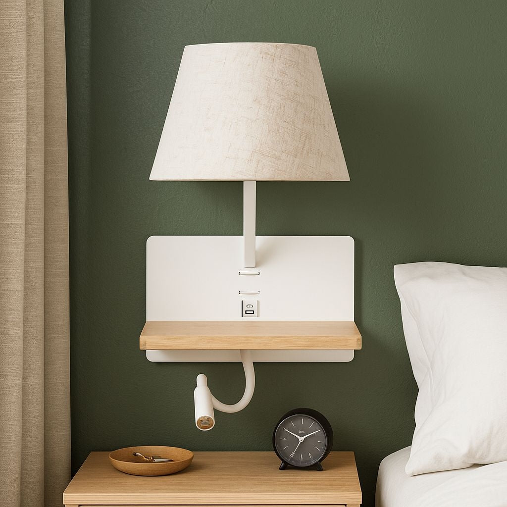 Aplique de pared para lectura "Artin USB + USBC" - Con foco LED orientable y puerto USB + USBC  - E27 + 3W