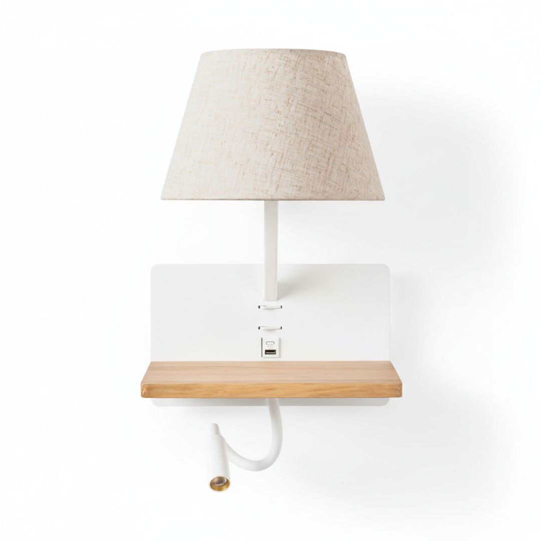 Aplique de pared para lectura "Artin USB + USBC" - Con foco LED orientable y puerto USB + USBC  - E27 + 3W