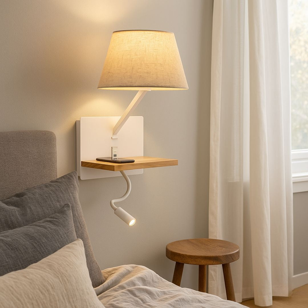 Aplique de pared para lectura "Artin USB + USBC" - Con foco LED orientable y puerto USB + USBC  - E27 + 3W