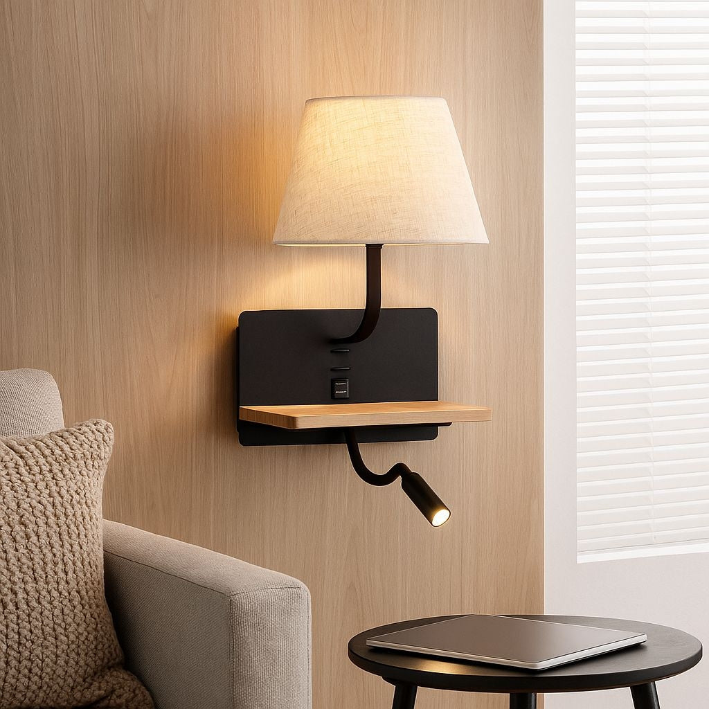 Aplique de pared para lectura "Artin USB + USBC" - Con foco LED orientable y puerto USB + USBC  - E27 + 3W
