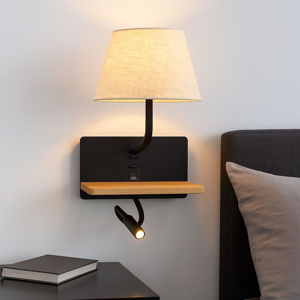 Aplique de pared para lectura "Artin USB + USBC" - Con foco LED orientable y puerto USB + USBC  - E27 + 3W