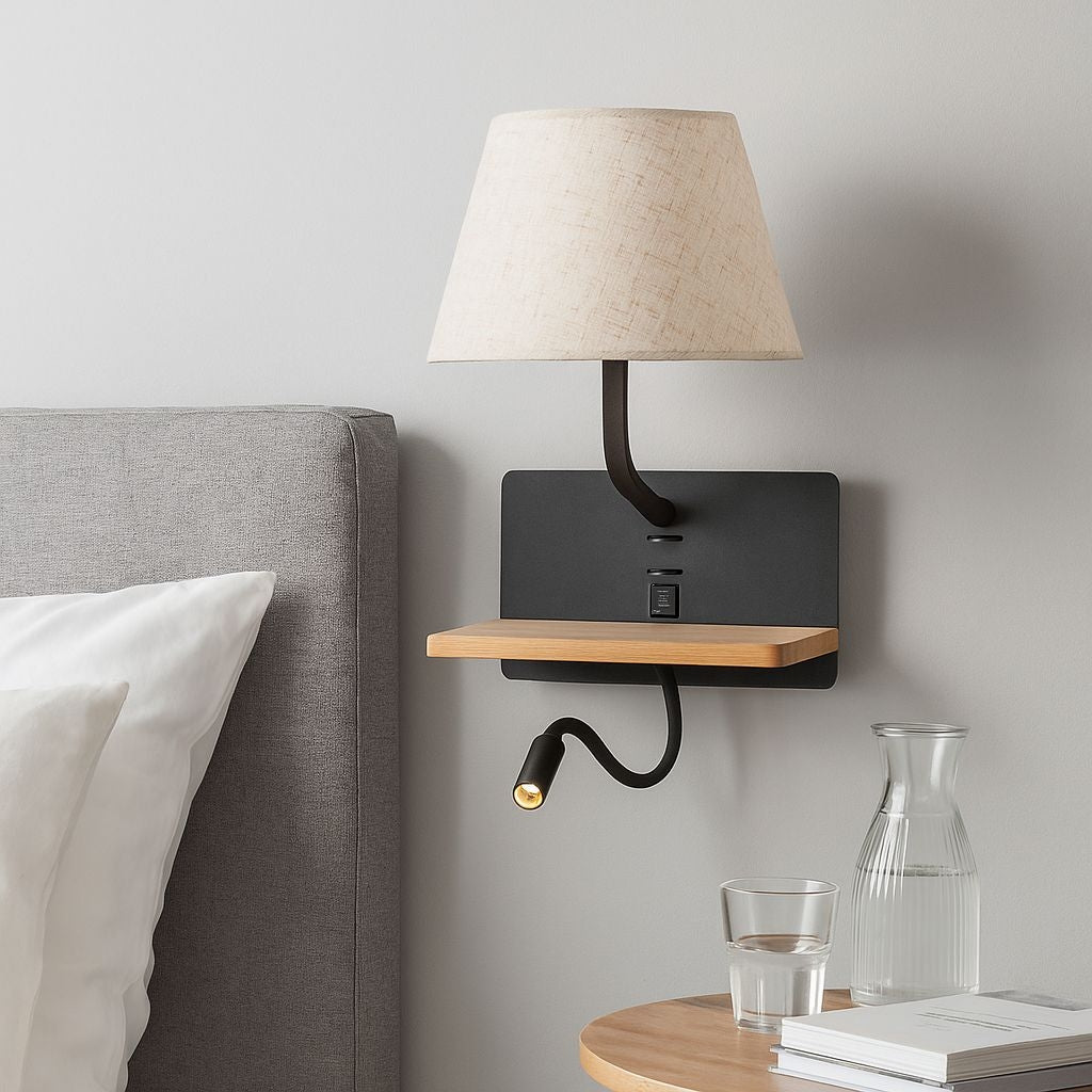 Aplique de pared para lectura "Artin USB + USBC" - Con foco LED orientable y puerto USB + USBC  - E27 + 3W