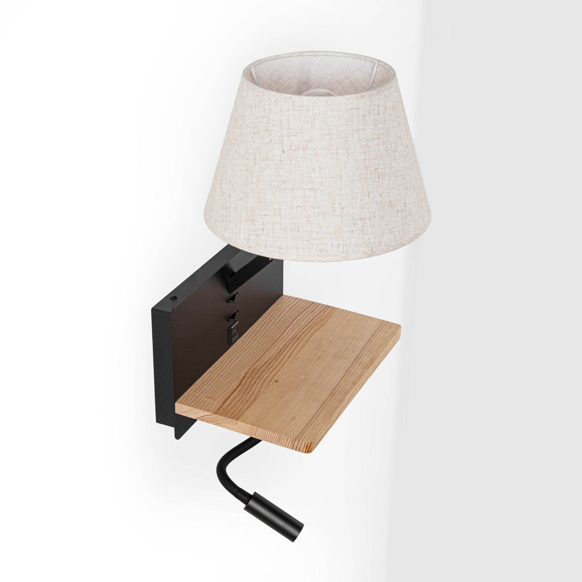 Aplique de pared para lectura "Artin USB + USBC" - Con foco LED orientable y puerto USB + USBC  - E27 + 3W