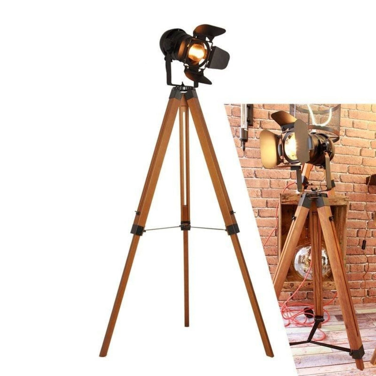 Lámpara de pie vintage con trípode "CINEMA" 139cm