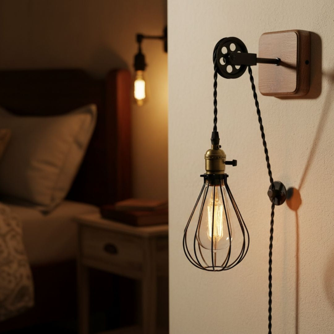 Aplique de pared colgante "PENDOL" - Con enchufe e interruptor - E27
