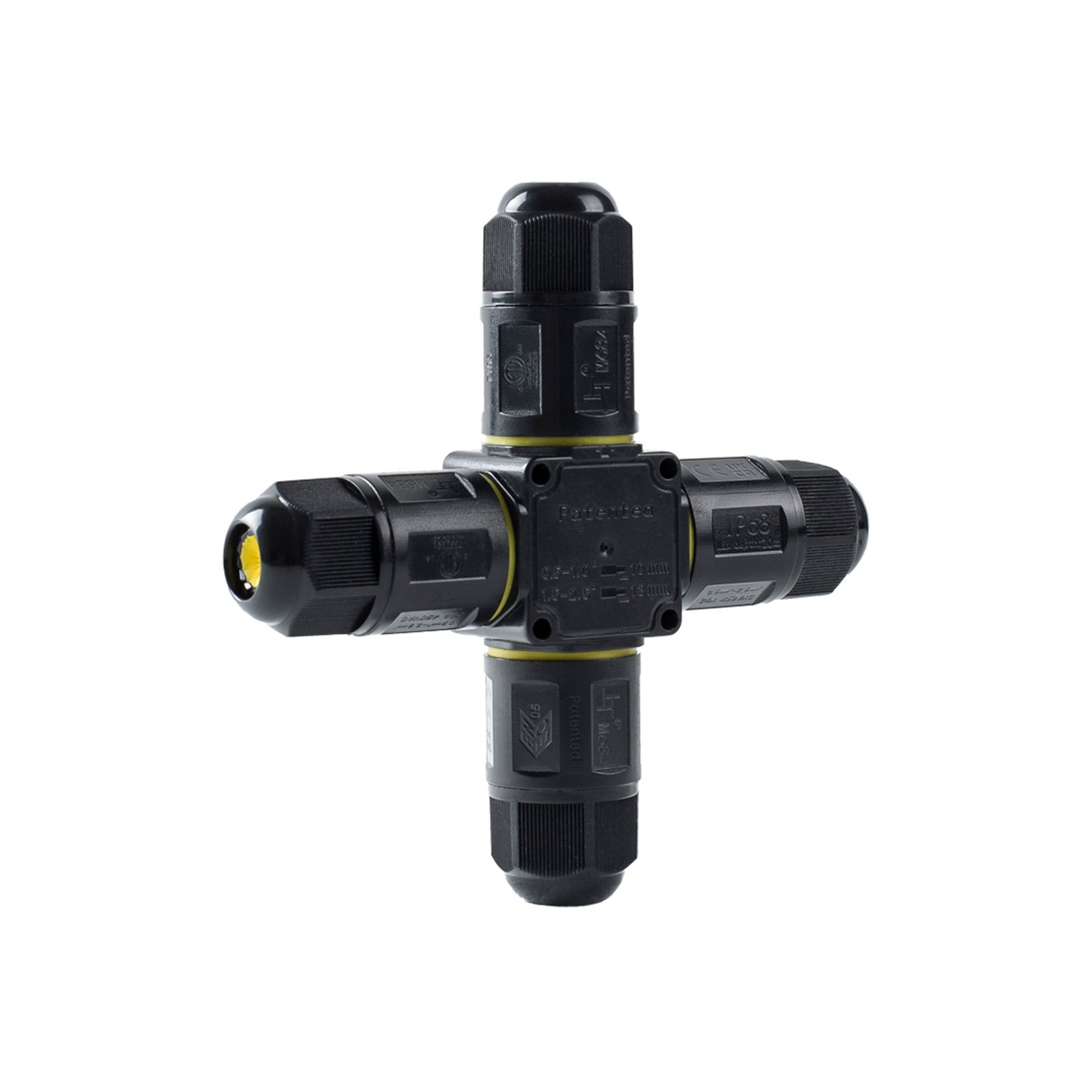 Conector impermeable en X - 3P - IP68 - 0,5-2,5mm² - 24A - T105