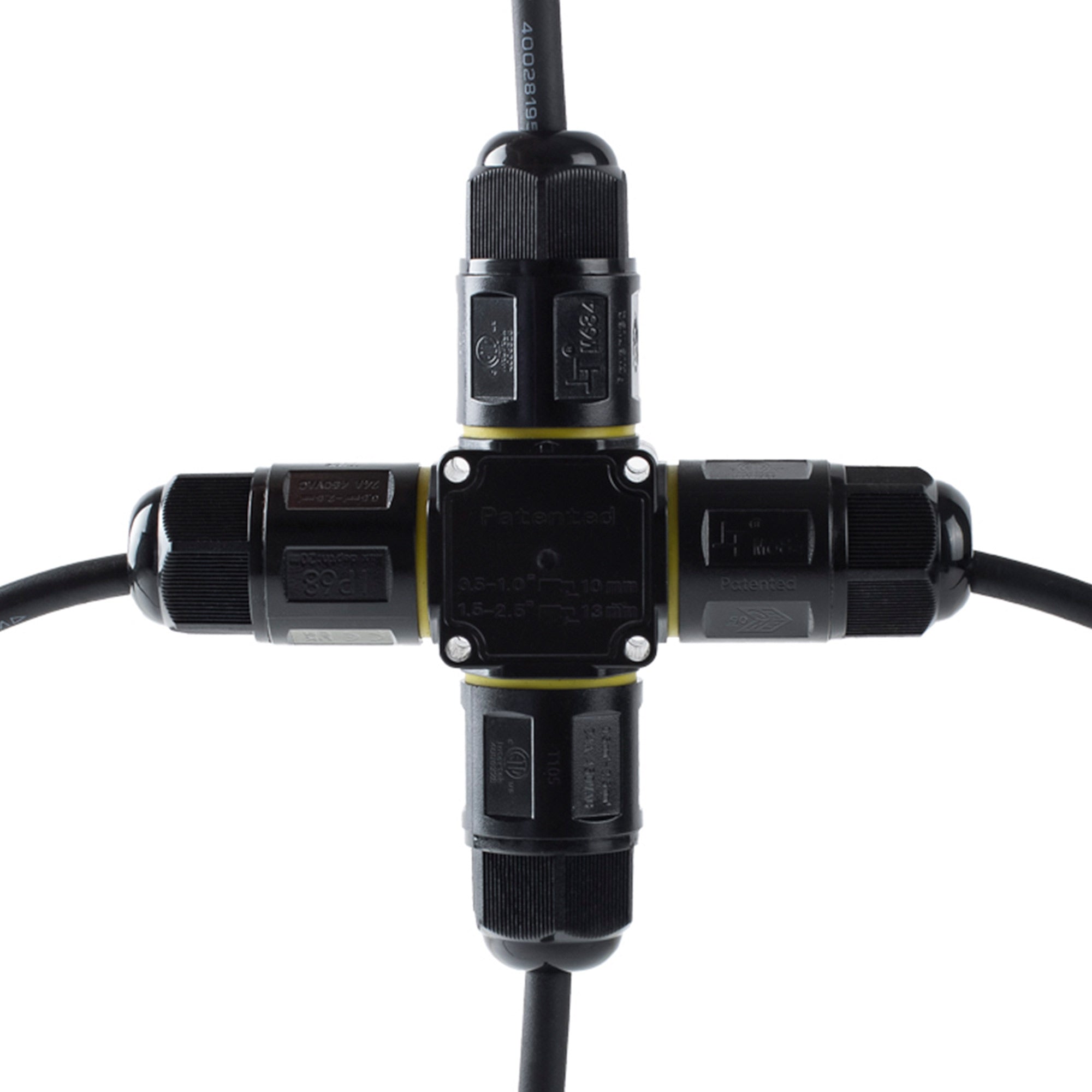 Conector impermeable en X - 3P - IP68 - 0,5-2,5mm² - 24A - T105