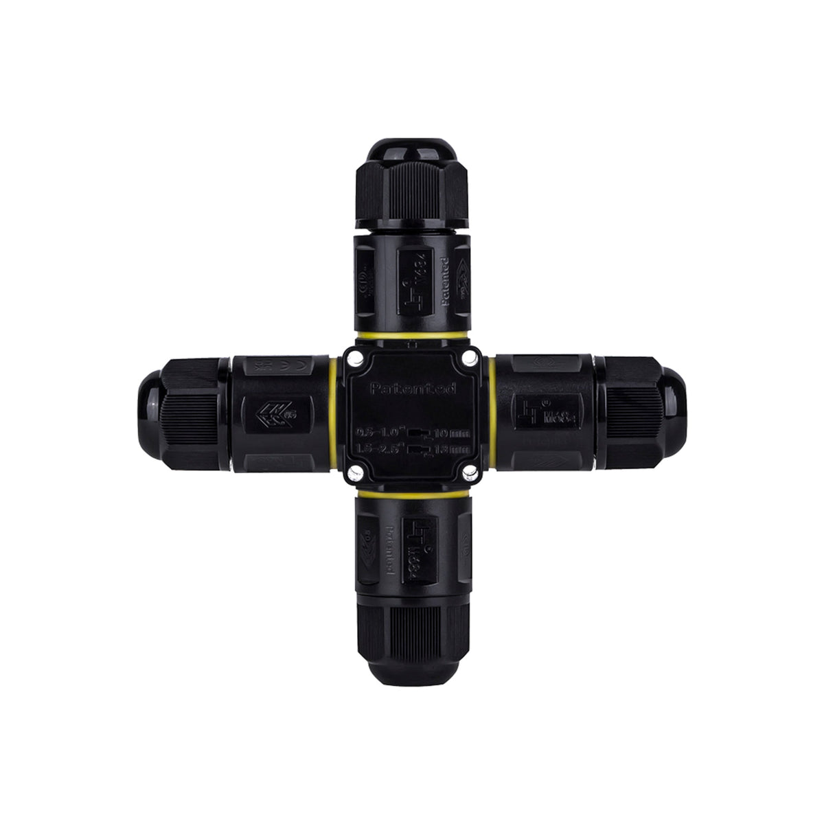 Conector impermeable en X - 3P - IP68 - 0,5-2,5mm² - 24A - T105
