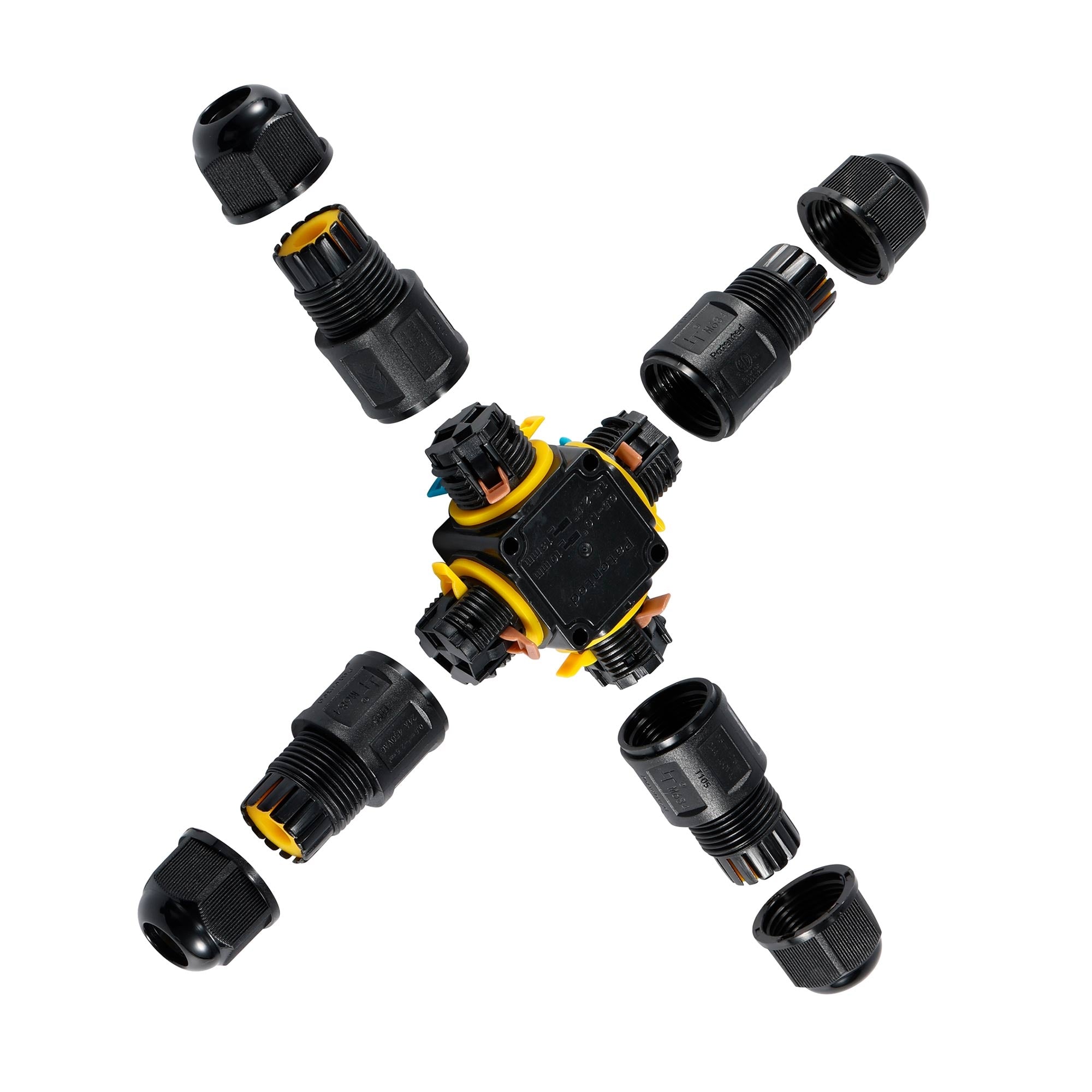 Conector impermeable en X - 3P - IP68 - 0,5-2,5mm² - 24A - T105