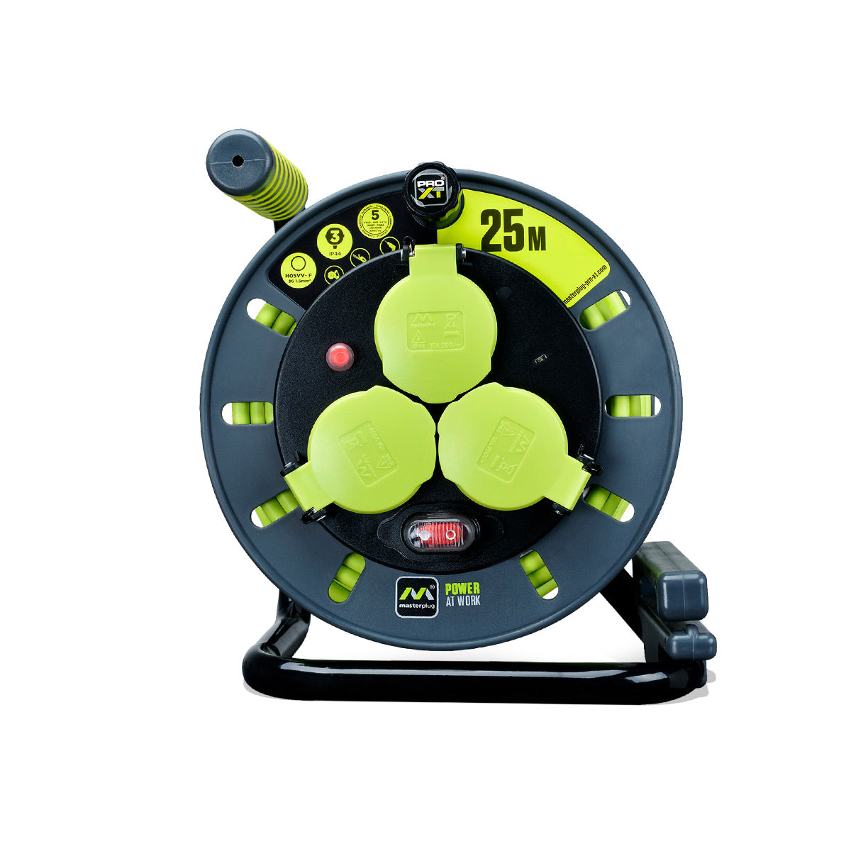 Enrollacables Pro-XT - 3 tomas - Cable alta visibilidad 3x1,5mm2 - 25m - IP44