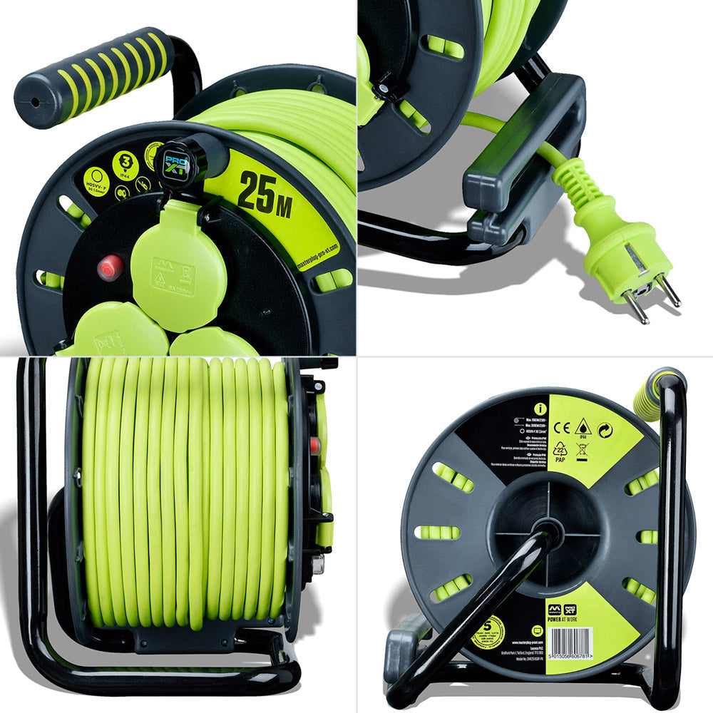 Enrollacables Pro-XT - 3 tomas - Cable alta visibilidad 3x1,5mm2 - 25m - IP44