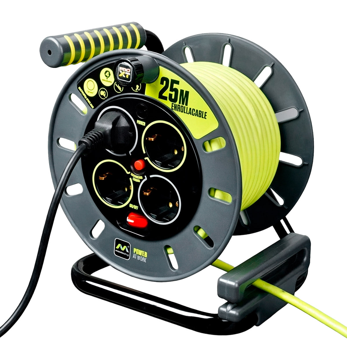 Enrollacables Pro-XT - 4 tomas - Cable alta visibilidad 3x1,5mm2 - 25m - IP20