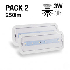 Pack x 2 -  Luz de emergencia LED 3W - 250lm - 3 h de autonomía