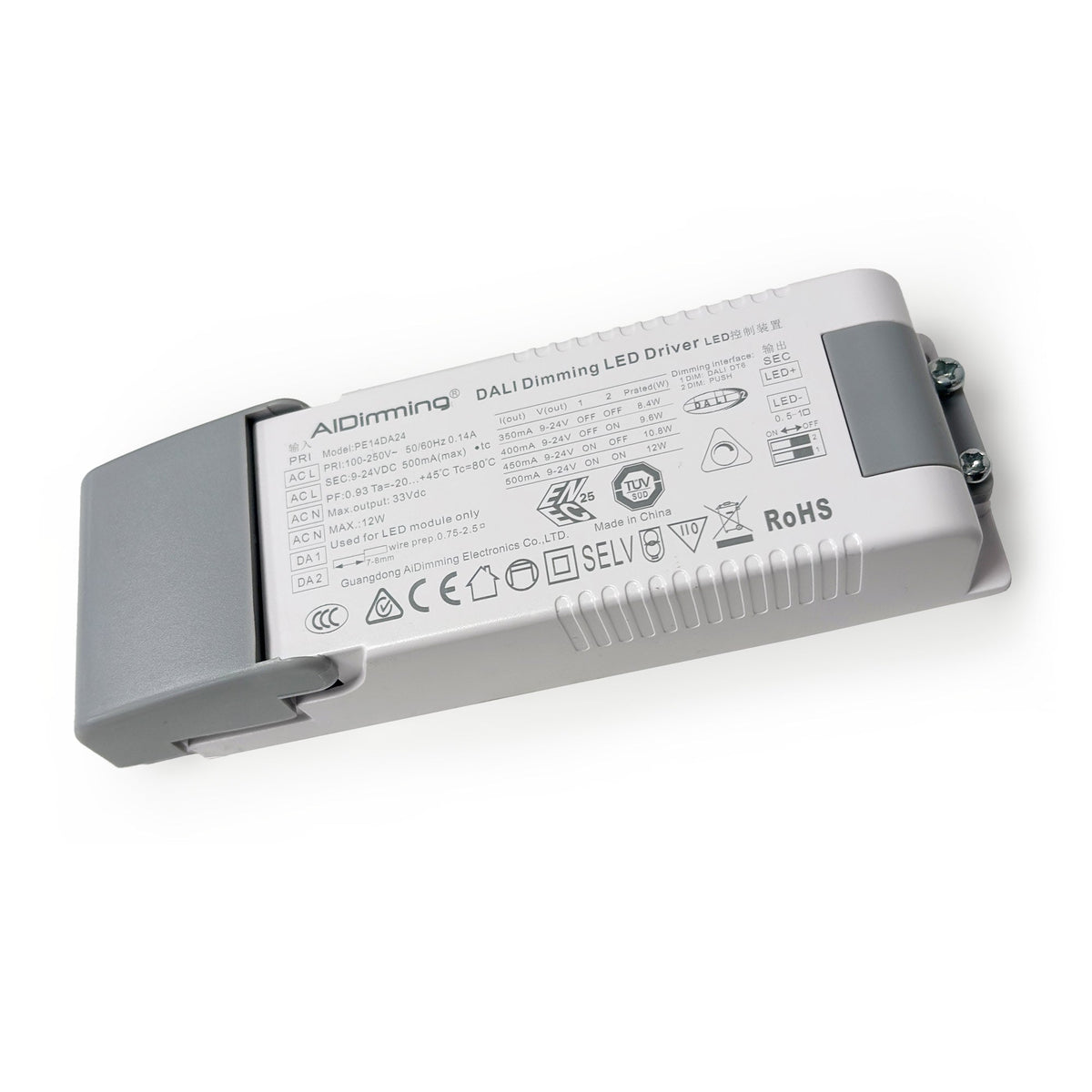 Driver LED DALI 9-24V regulable - Corriente ajustable 350/400/450/500mA