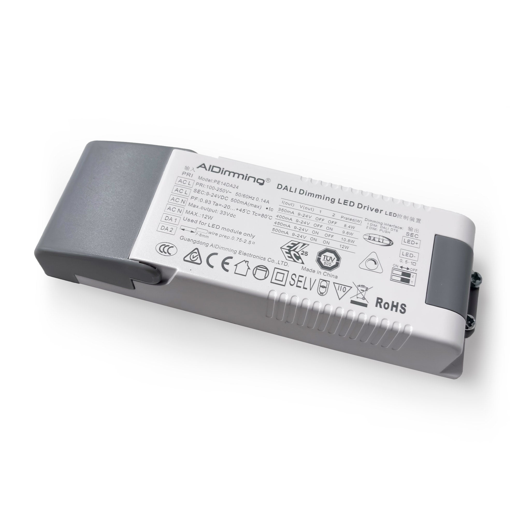 Driver LED DALI 9-24V regulable - Corriente ajustable 350/400/450/500mA