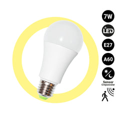 Bombilla LED con sensor de movimiento y crepuscular - E27 A60 - 7W - 450lm
