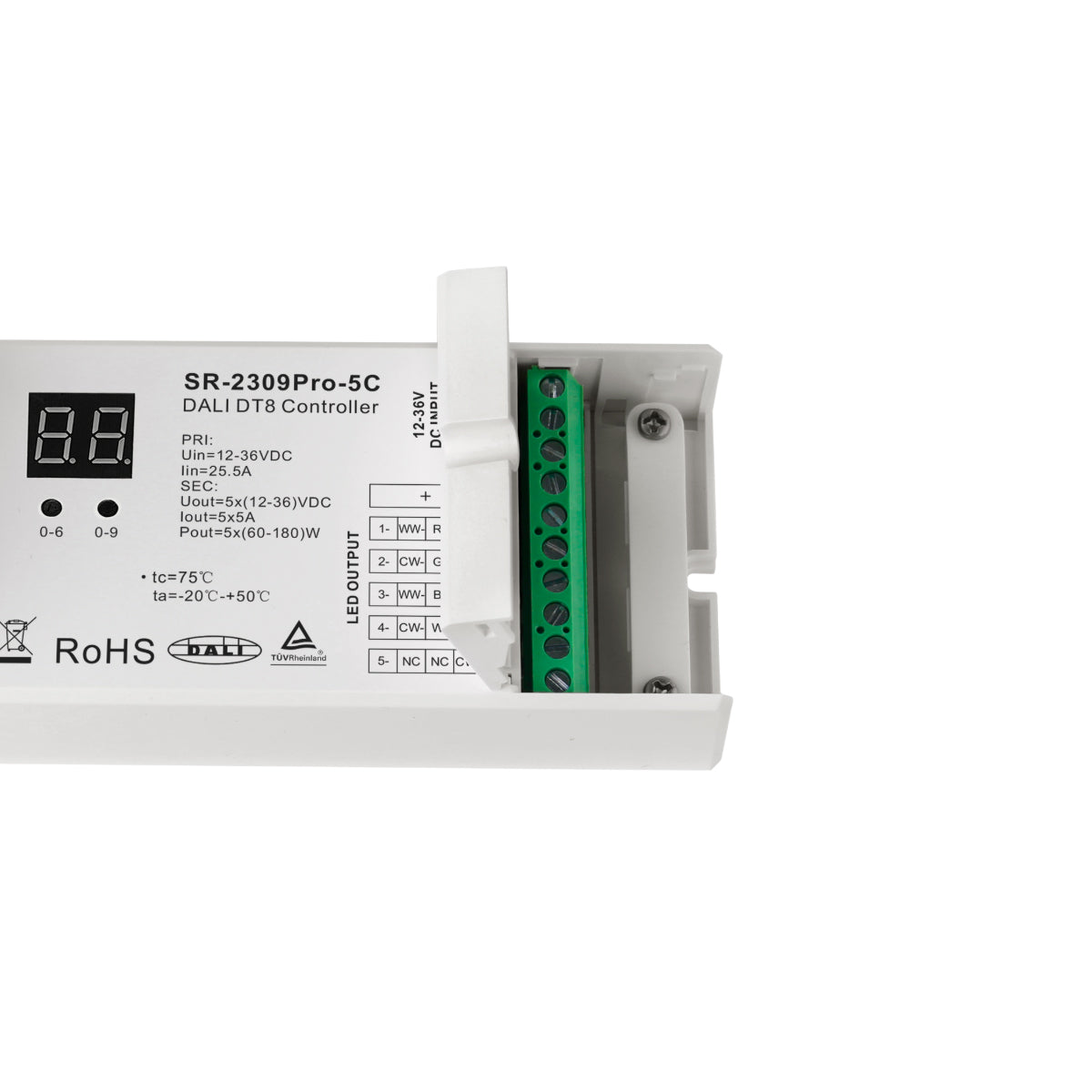 Dimmer DALI DT8 - 5 canales - MONO / CCT / RGB / RGBW / RGB+CCT - 12-48V - 5x5A