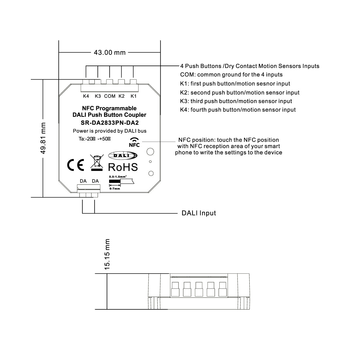 Acoplador DALI-2 - NFC programable - 4 pulsadores
