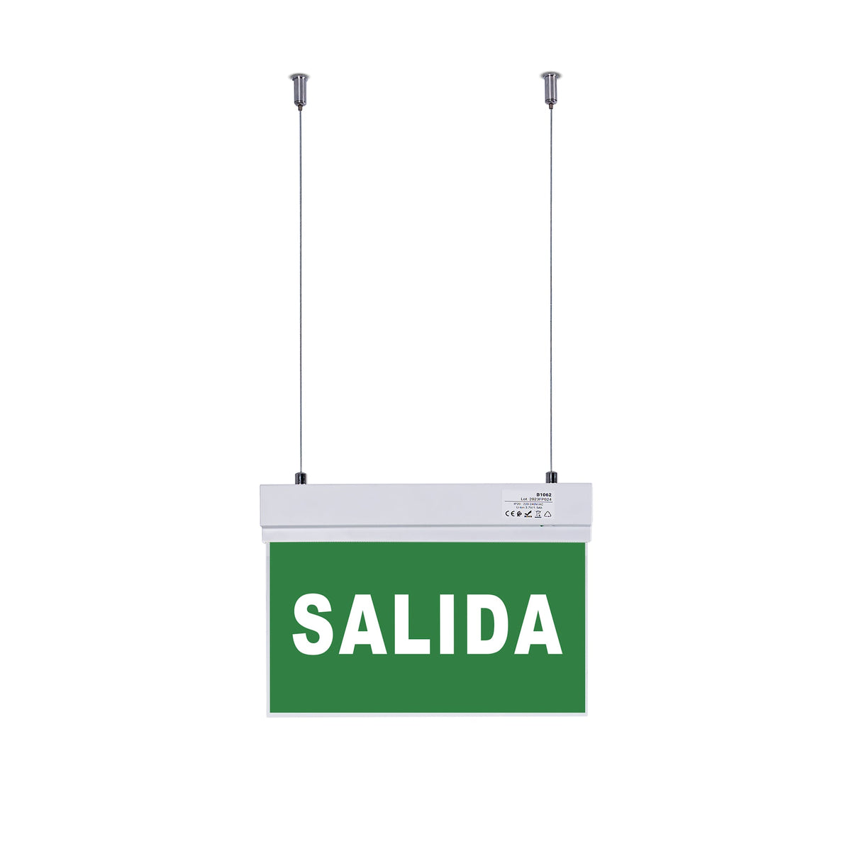Luz de emergencia permanente con cartel "SALIDA" - Suspensión