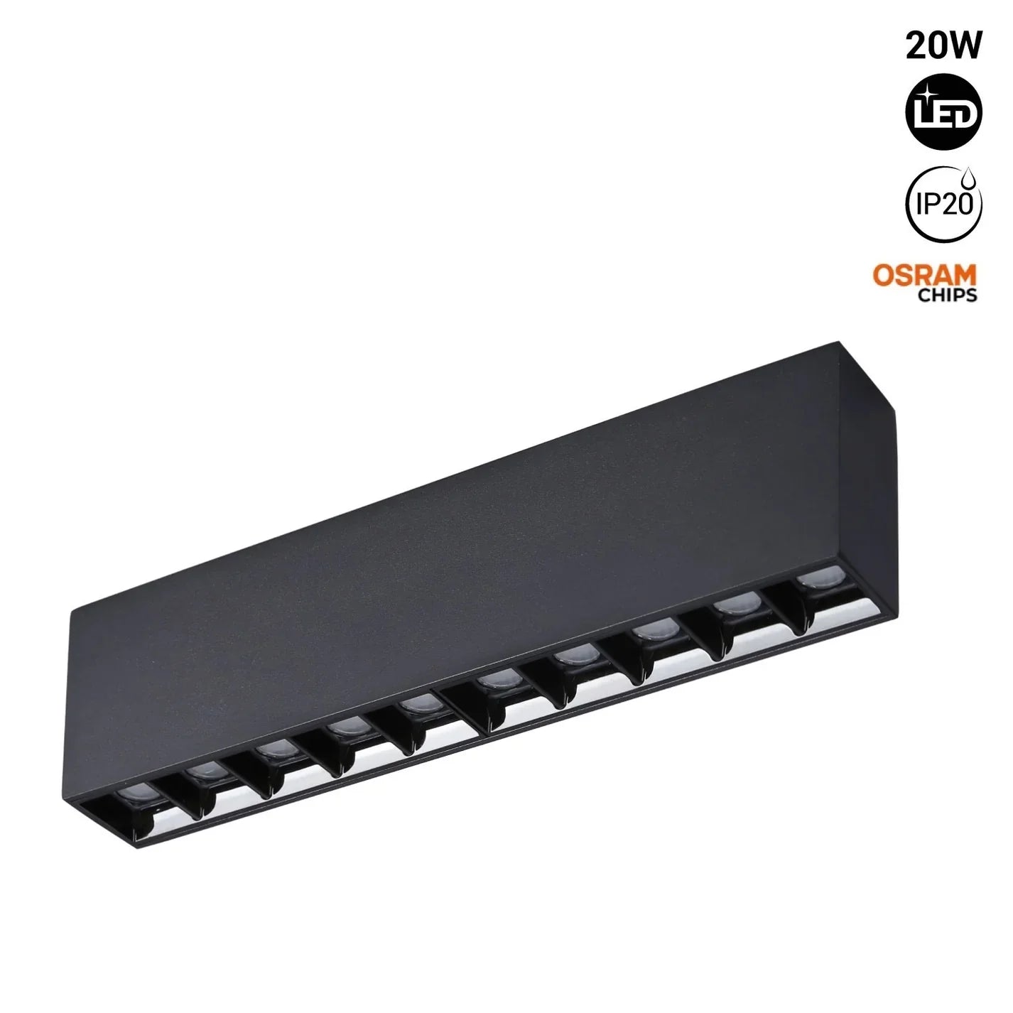 Foco lineal LED superficie color blanco - 20W - UGR18 - CRI90 - Chip OSRAM